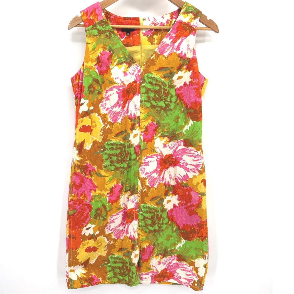 Talbots Floral Women Dress 10Pโ Multi Color Sleeveless V-Neck Cotton Shift Dress